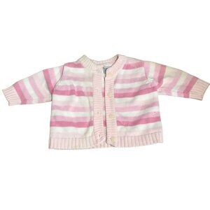 Baby V Pink & White Striped Knit Cardigan 0/3 Months 100% Cotton